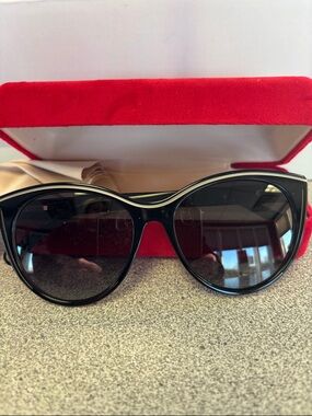 Carolina Herrera Black Cat-Eye Sunglasses with Red Case